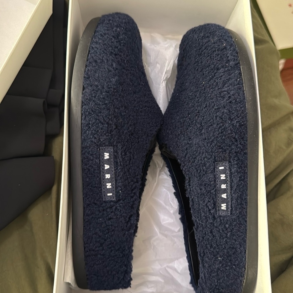 Navy Blue Sherling Slides
